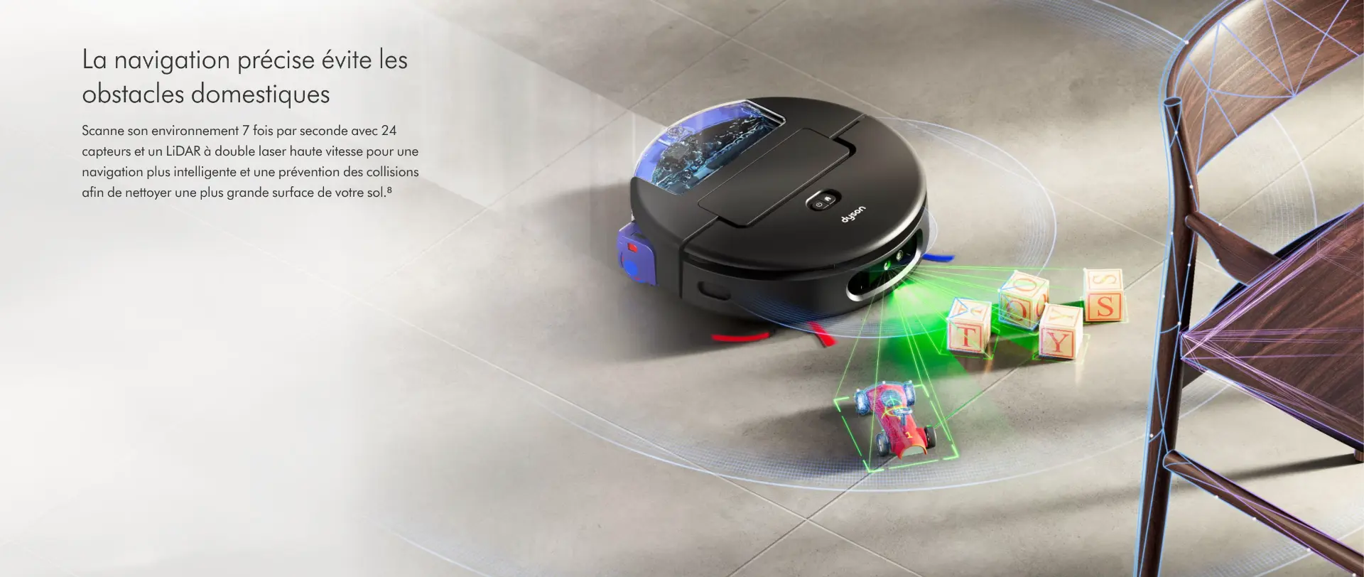 Navigation LiDAR et détection des obstacles du Dyson Spot+Scrub Ai
